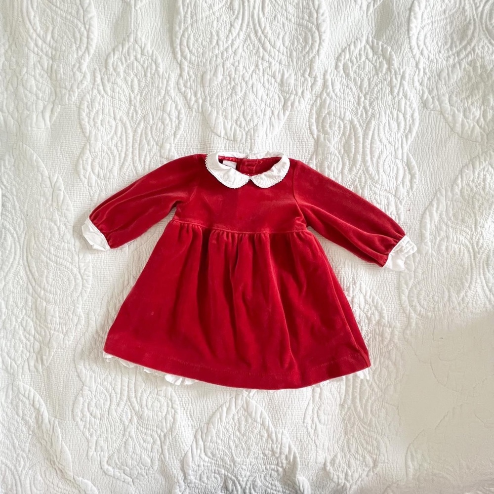 VINTAGE OSHKOSH red velour dress with Peter Pan collar